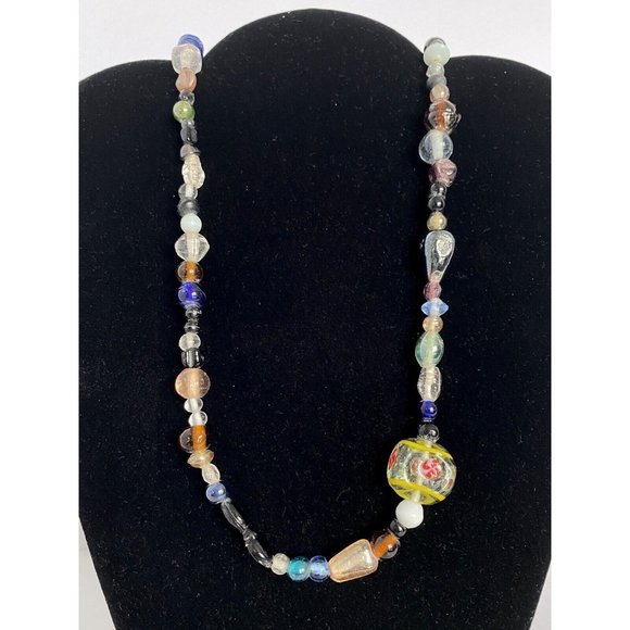 Fun India Candy Glass Chunky Continuous Organic Boho Over The Head Necklace 38” - Picture 2 of 11